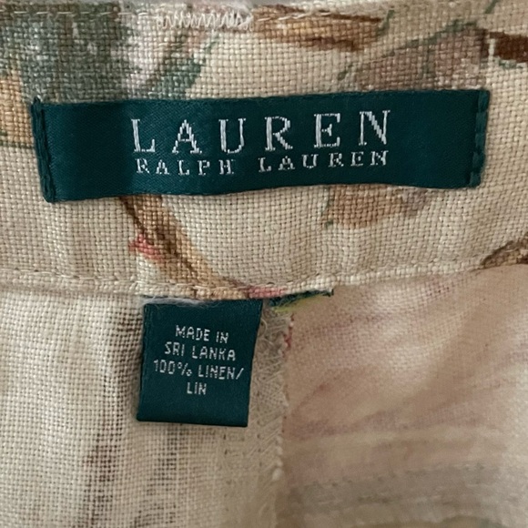 Vintage Lauren Ralph Lauren 100% Linen Khaki Floral High Waist Pants Size 14/16 - Picture 5 of 13